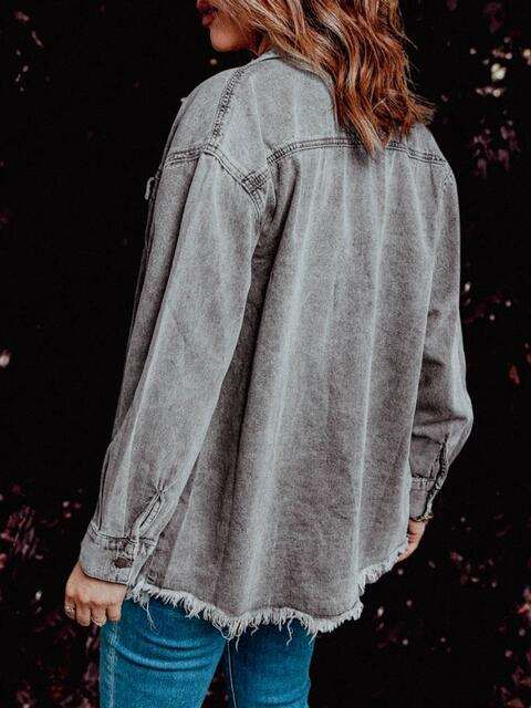 Frayed Hem Collared Denim Jacket | 1mrk.com