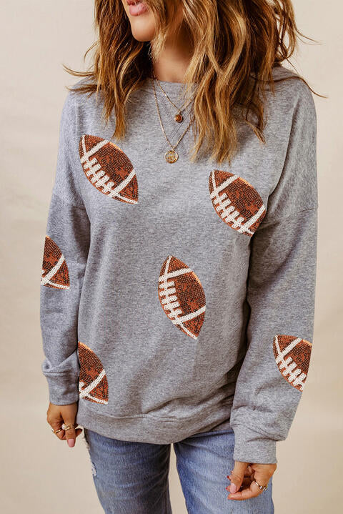 Sequin Rugby Graphic Dropped Shoulder Sweatshirt |1mrk.com