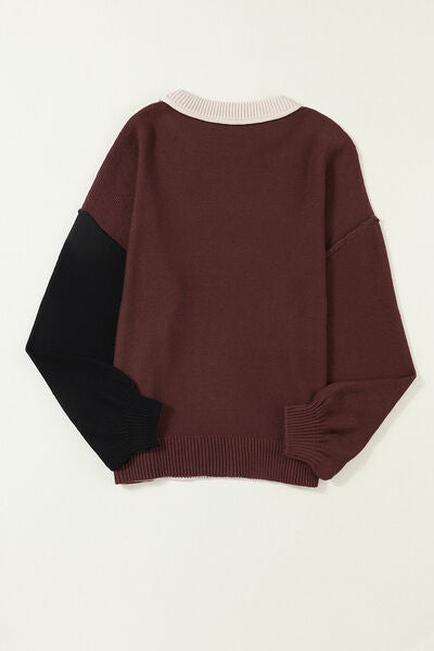 Contrast Round Neck Dropped Shoulder Sweater |1mrk.com