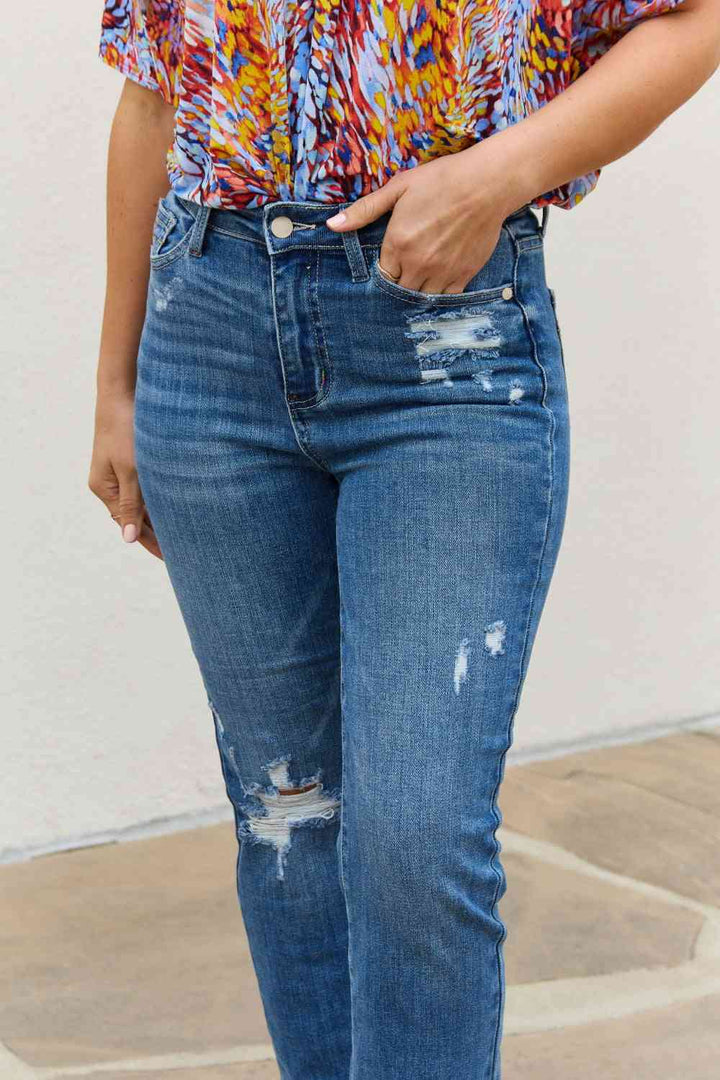 Judy Blue Theresa Full Size High Waisted Ankle Distressed Straight Jeans | 1mrk.com