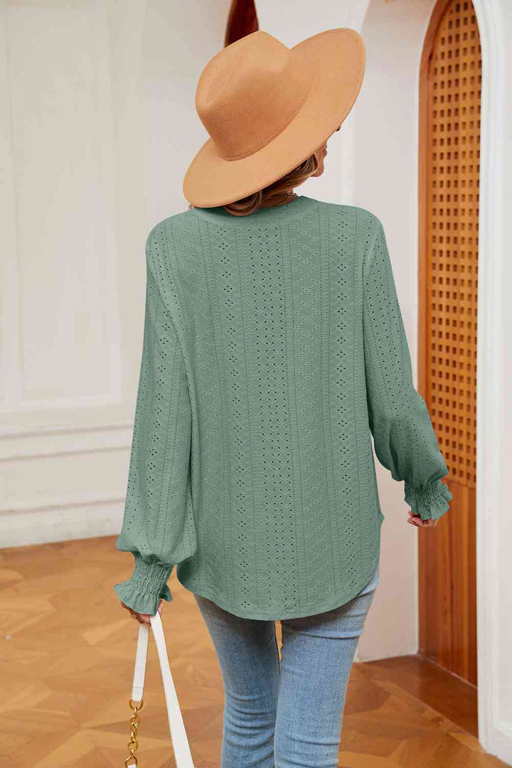 Notched Neck Flounce Sleeve Blouse | 1mrk.com