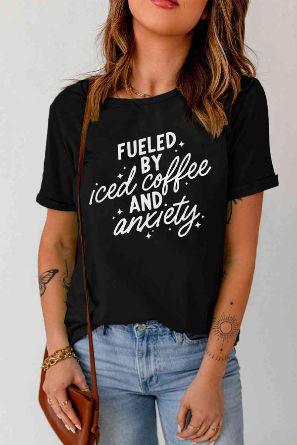 FUELED BY ICED COFFEE AND ANXIETY Graphic Tee | 1mrk.com