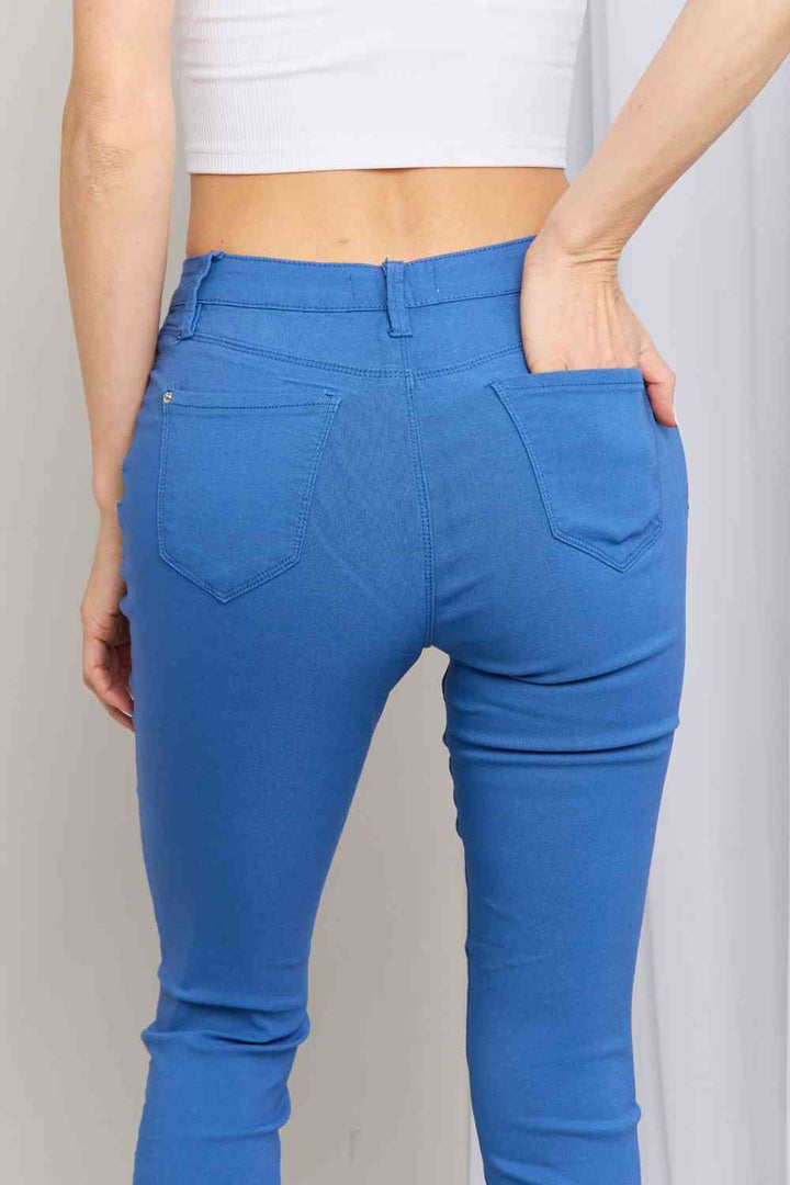 YMI Jeanswear Kate Hyper-Stretch Full Size Mid-Rise Skinny Jeans in Electric Blue | 1mrk.com