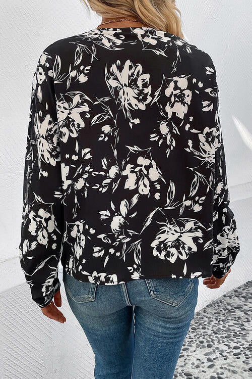 Floral Collared Neck Long Sleeve Top | 1mrk.com