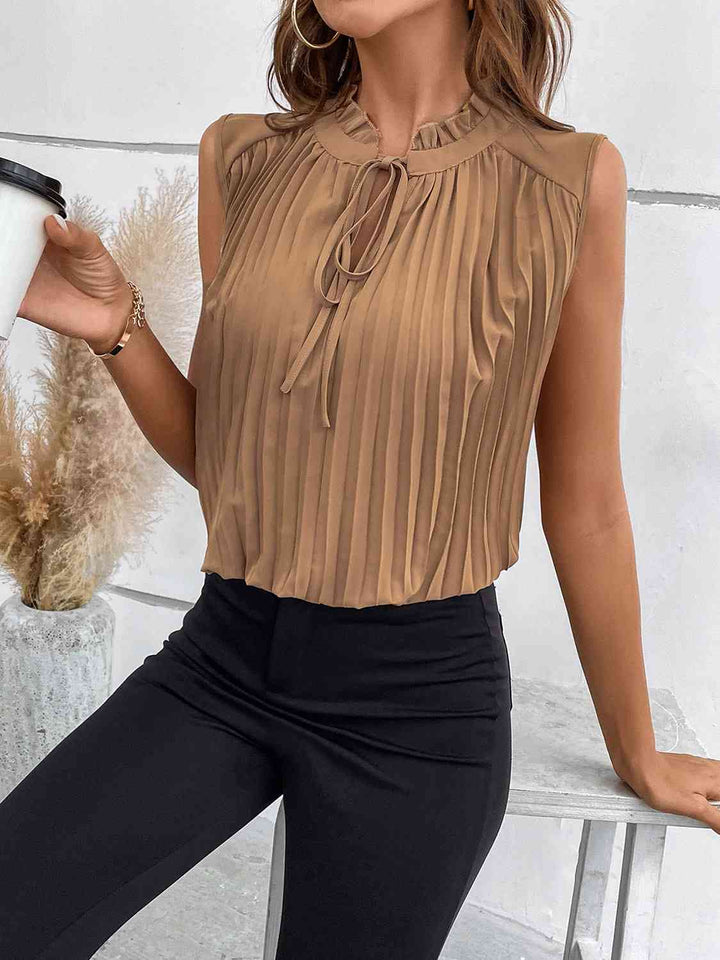 Pleated Tie Neck Tank Top | 1mrk.com