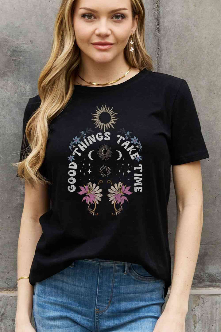 Simply Love Full Size GOOD THINGS TAKE TIME Graphic Cotton Tee | 1mrk.com