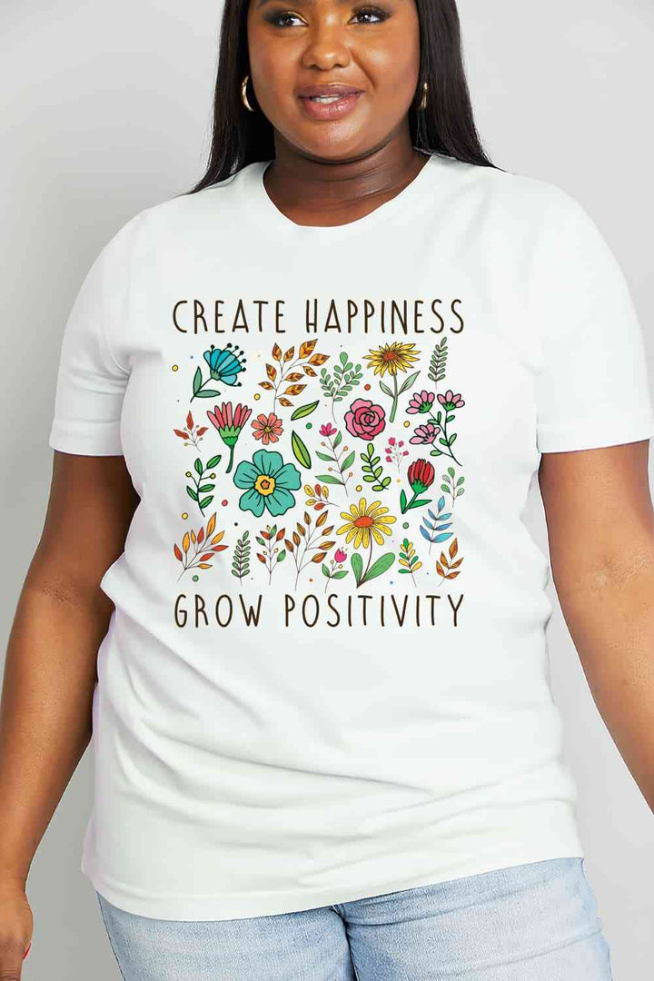 Simply Love Full Size CREATE HAPPINESS GROW POSITIVITY Graphic Cotton Tee | 1mrk.com