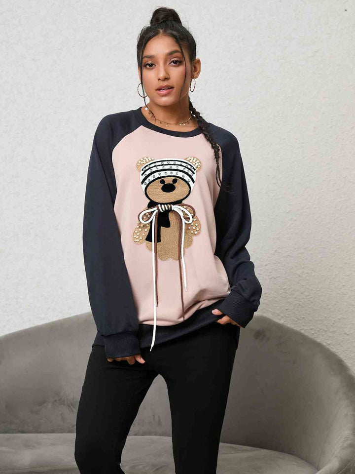 Bear Graphic Raglan Sleeve Sweatshirt |1mrk.com