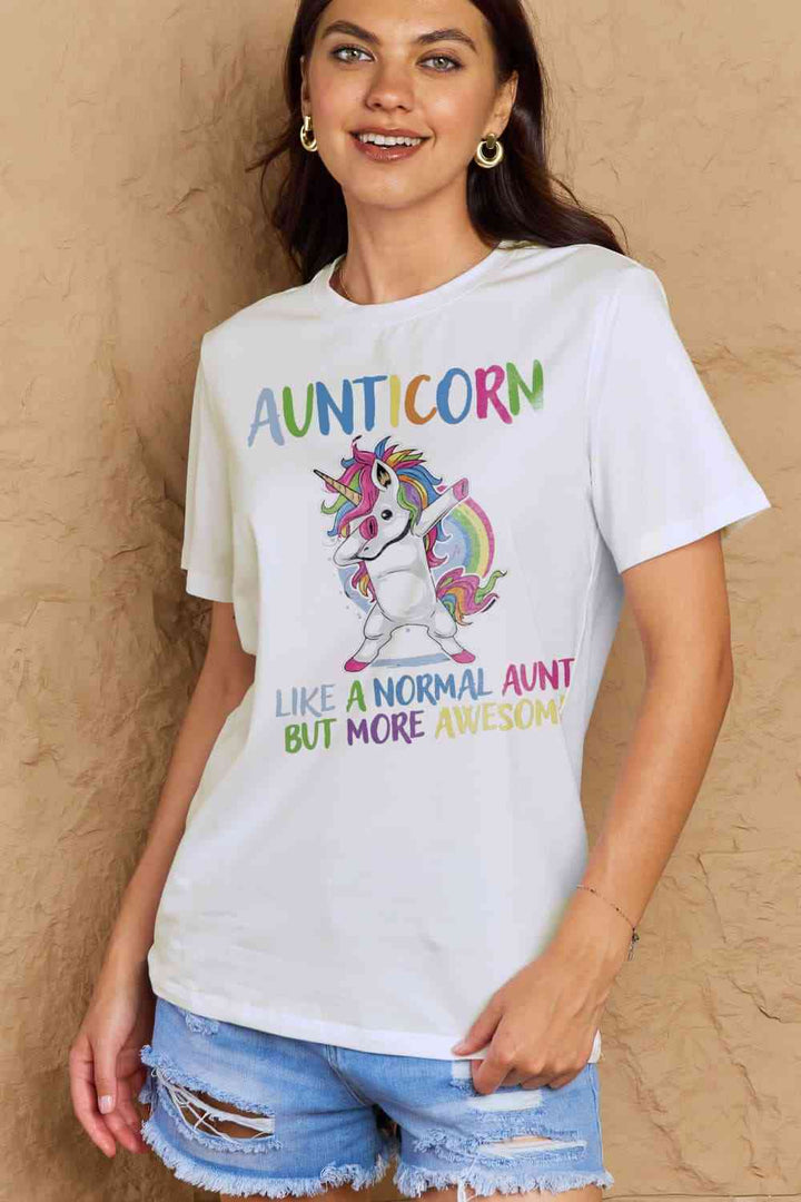 Simply Love Full Size AUNTICORN LIKE A NORMAL AUNT BUT MORE AWESOME Graphic Cotton Tee | 1mrk.com