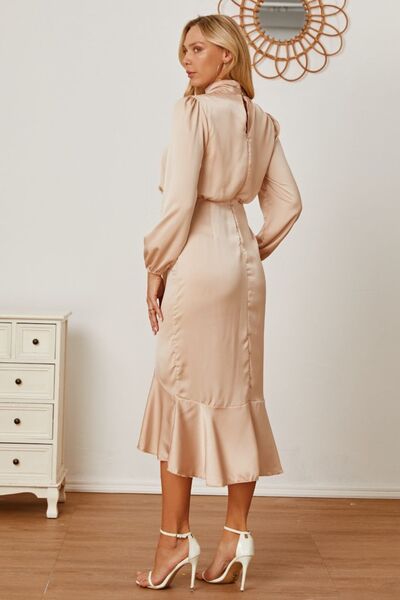 Mock Neck Ruffled Asymmetrical Dress |1mrk.com