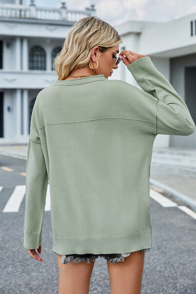 Round Neck Dropped Shoulder Sweater |1mrk.com