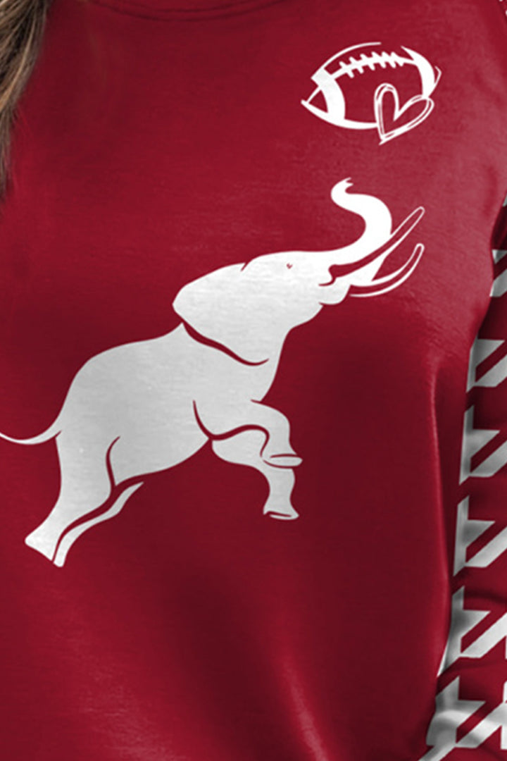 Houndstooth Elephant Graphic Round Neck T-Shirt | Trendsi