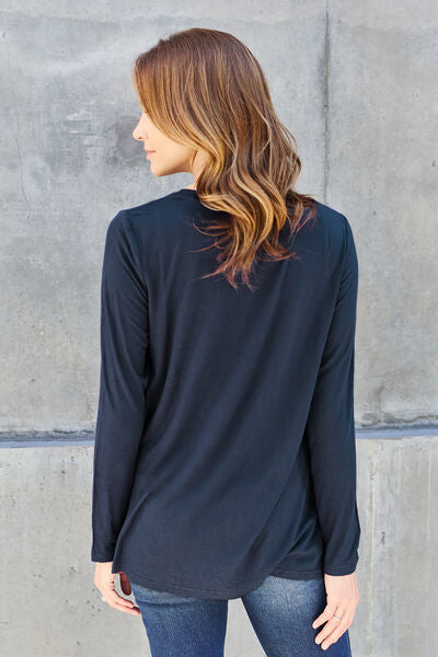 Basic Bae Full Size V-Neck Long Sleeve Top | 1mrk.com