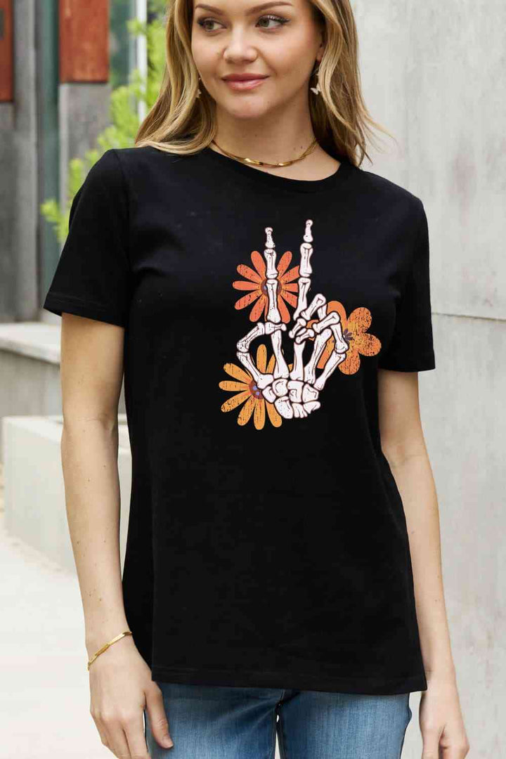 Simply Love Full Size Skeleton Hand Graphic Cotton Tee | 1mrk.com