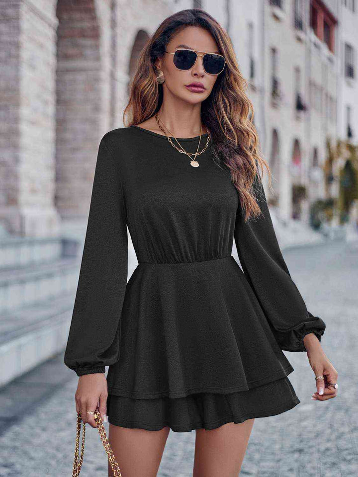 Round Neck Layered Mini Dress |1mrk.com