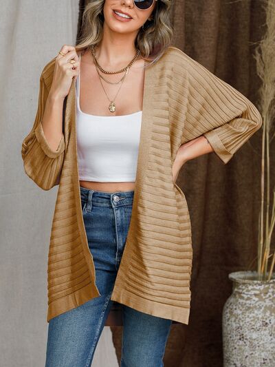Striped Open Front Knit Cardigan | Trendsi