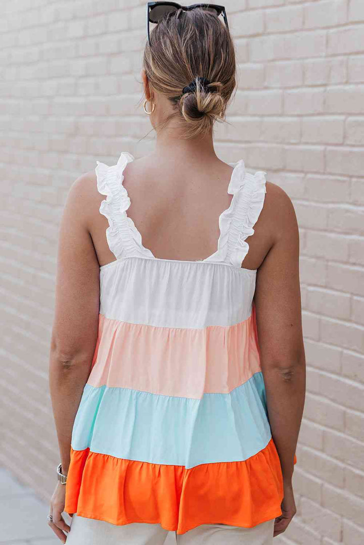 Color Block Ruffle Strap Tank | 1mrk.com