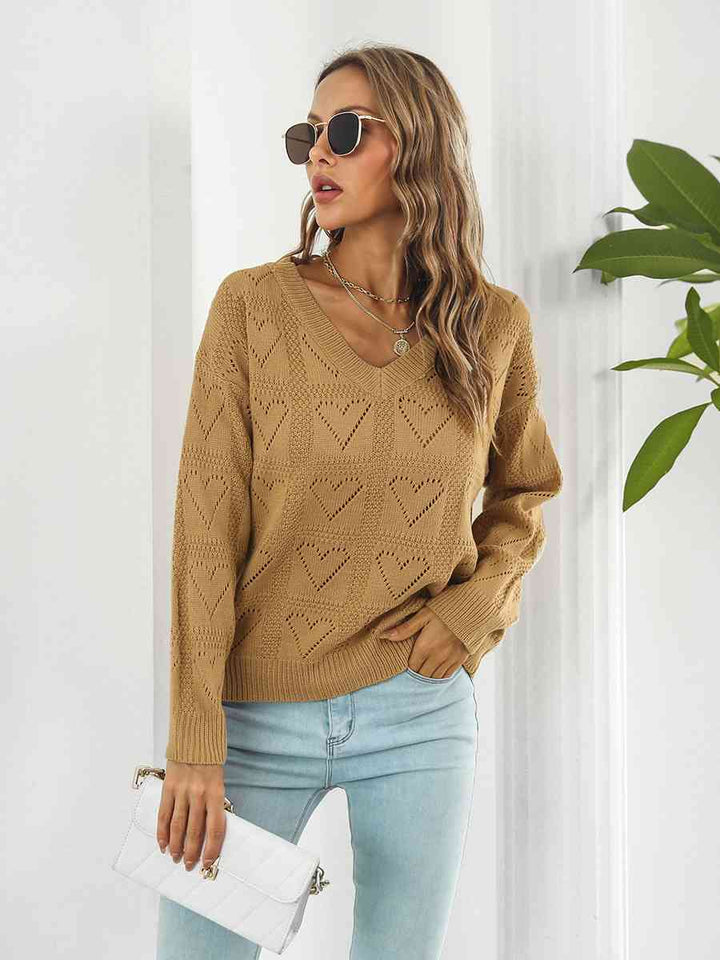 Openwork V-Neck Sweater |1mrk.com