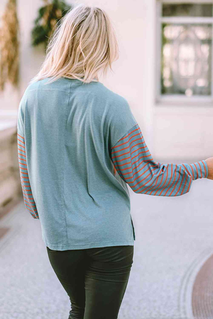 Striped Round Neck Long Sleeve T-Shirt | 1mrk.com