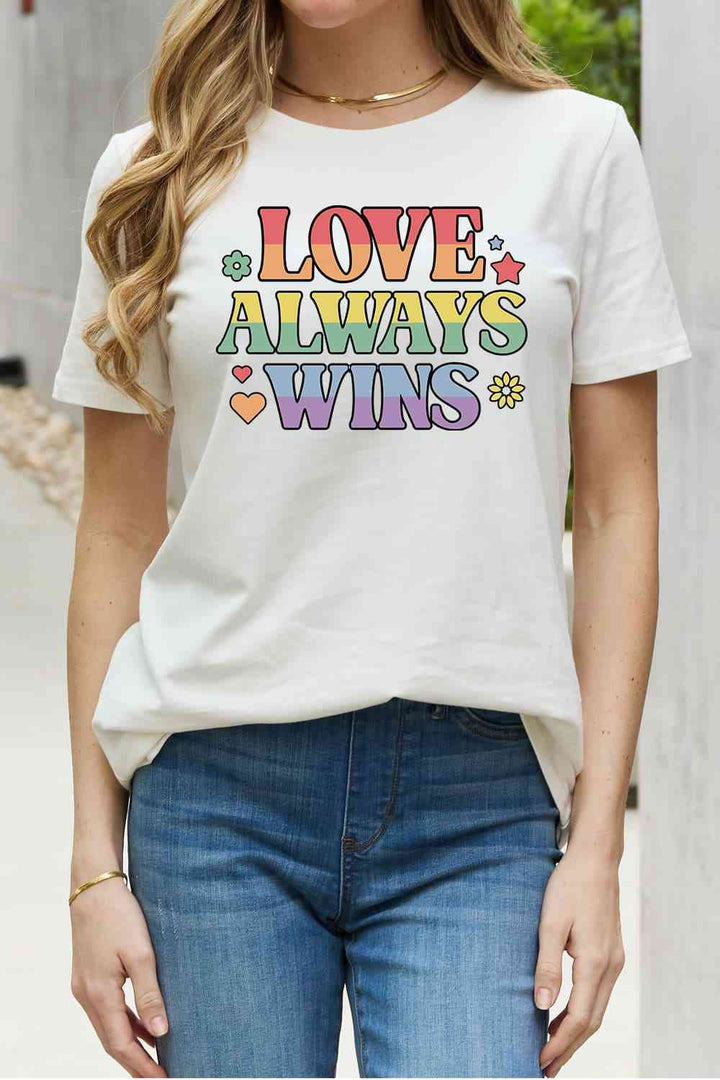 Simply Love Full Size LOVE ALWAYS WINS Graphic Cotton Tee | 1mrk.com