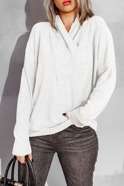 Surplice Dropped Shoulder Long Sleeve Sweater |1mrk.com