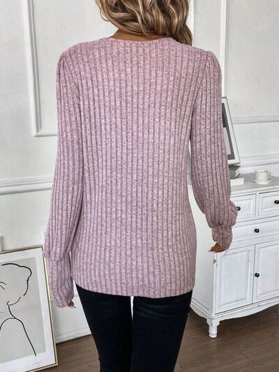 Ribbed Round Neck Long Sleeve Knit Top |1mrk.com