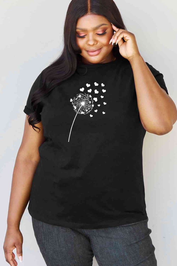 Simply Love Full Size Dandelion Heart Graphic Cotton T-Shirt | 1mrk.com