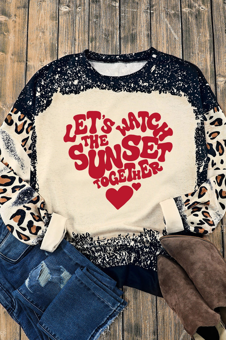 LET'S WATCH THE SUNSET TOGETHER Leopard Round Neck Sweatshirt | Trendsi