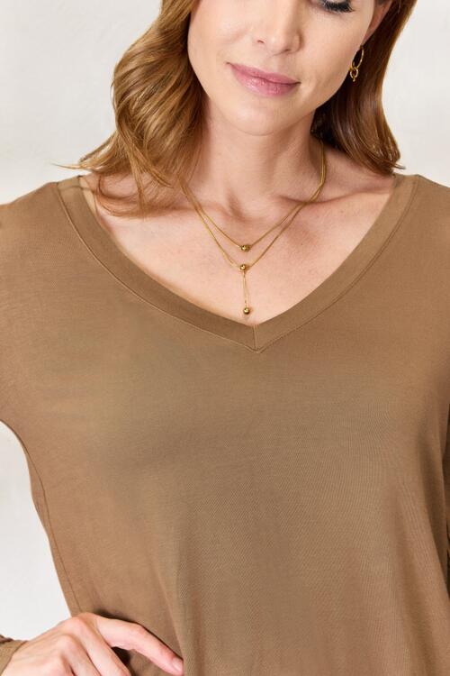 Zenana Full Size Long Sleeve V-Neck Top | 1mrk.com
