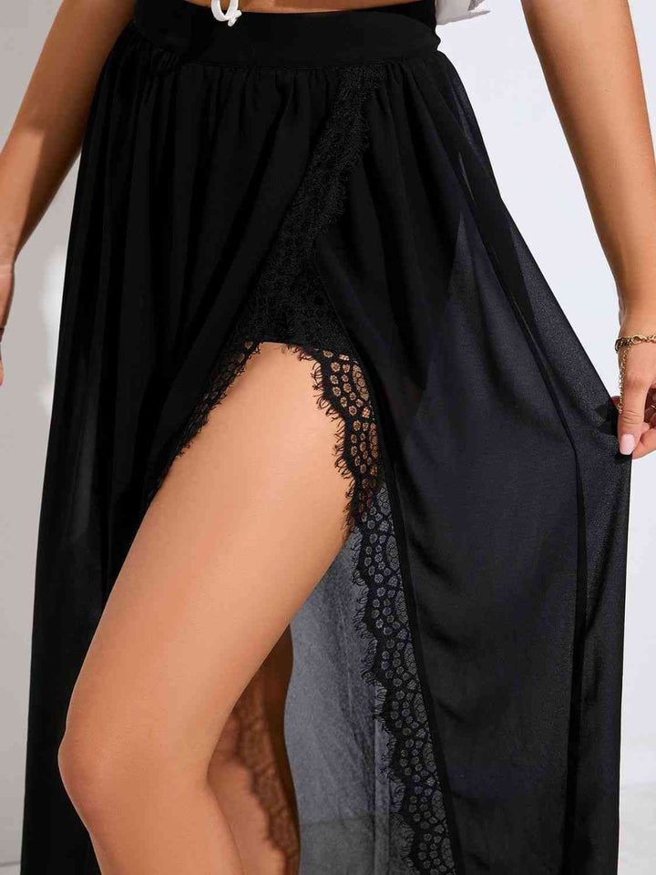 Scalloped Lace Trim Split Skirt |1mrk.com