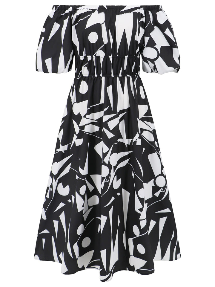 Printed Off-Shoulder Balloon Sleeve Dress | Trendsi