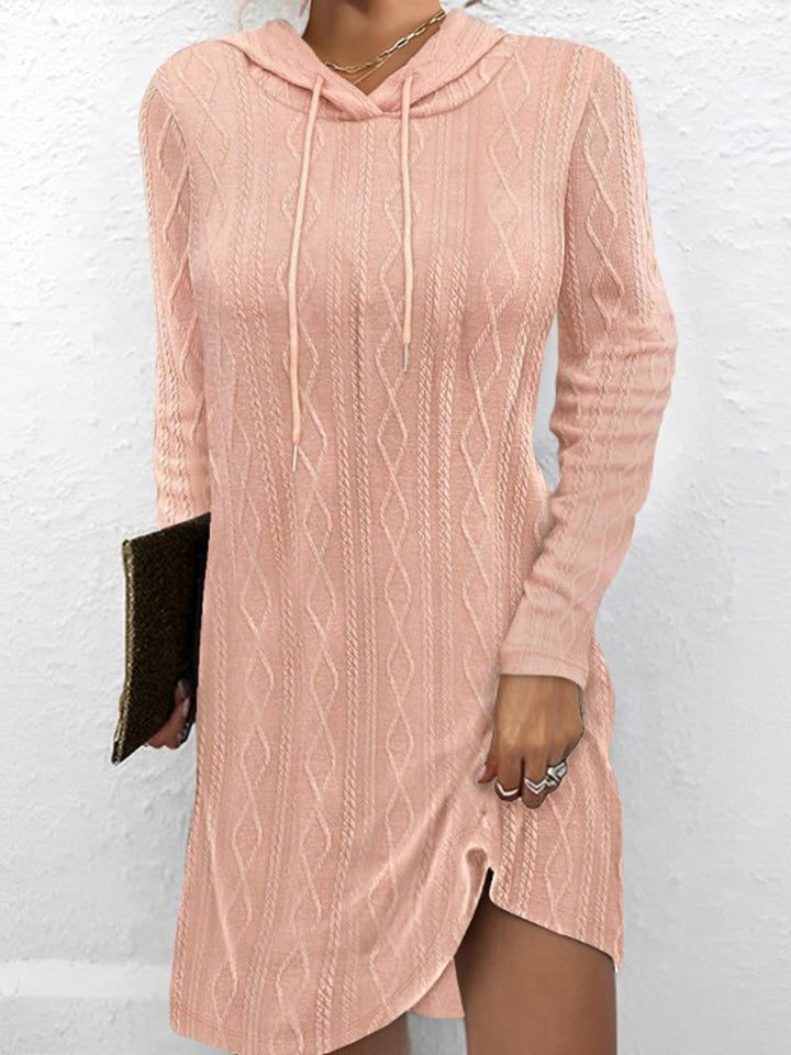 Textured Drawstring Long Sleeve Hooded Dress | Trendsi