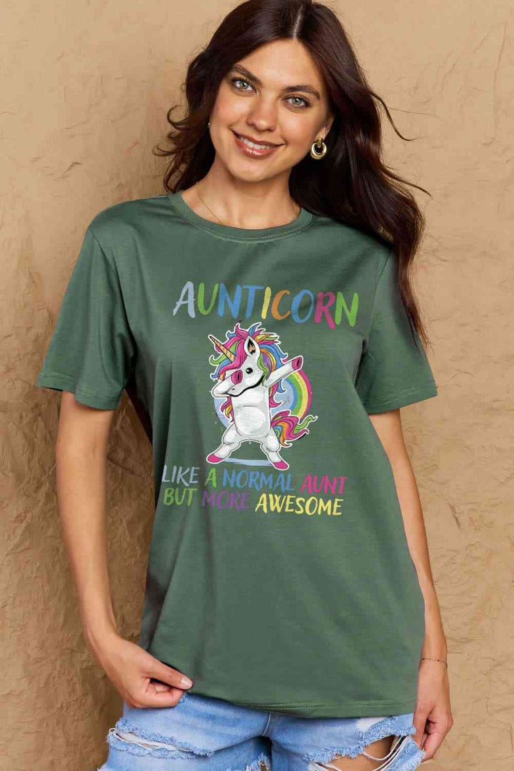 Simply Love Full Size AUNTICORN LIKE A NORMAL AUNT BUT MORE AWESOME Graphic Cotton Tee | 1mrk.com