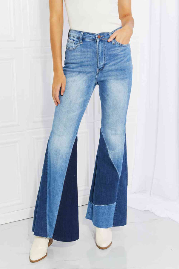 Vibrant Sienna Full Size Color Block Flare Jeans | 1mrk.com