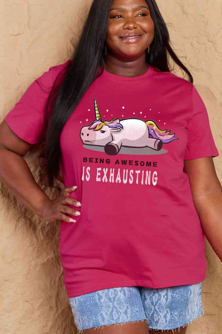 Simply Love Full Size BEING AWESOME IS EXHAUSTING Graphic Cotton Tee | 1mrk.com