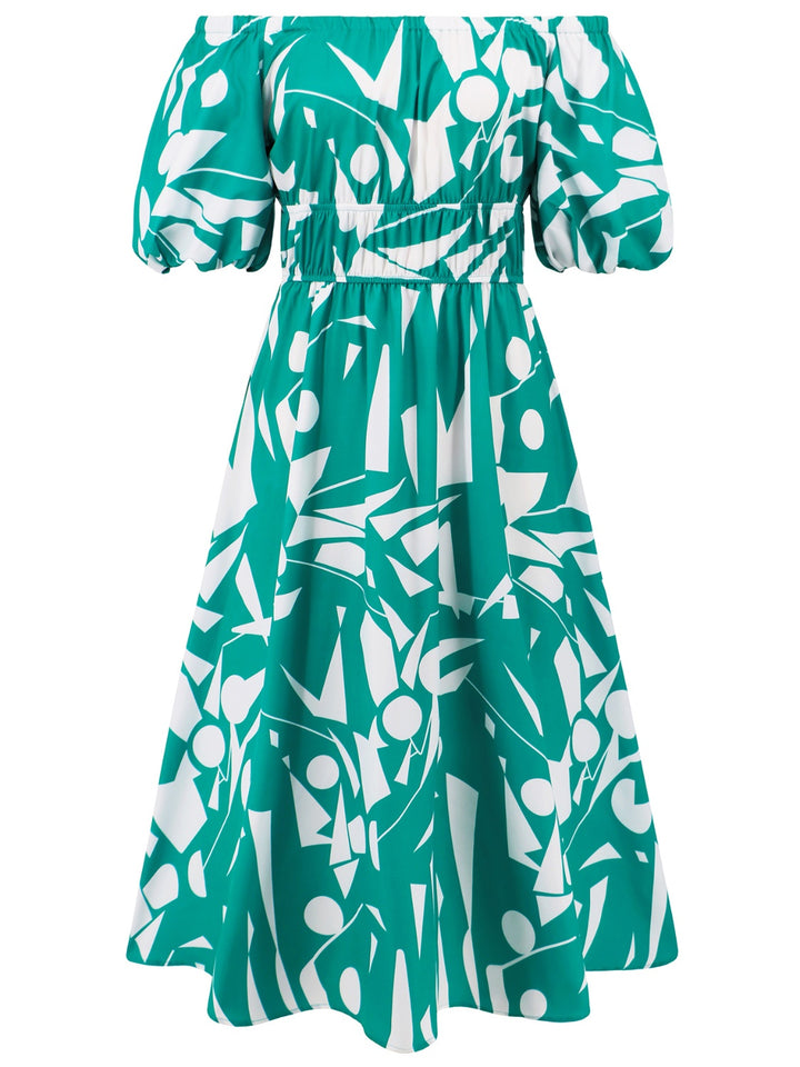 Printed Off-Shoulder Balloon Sleeve Dress | Trendsi