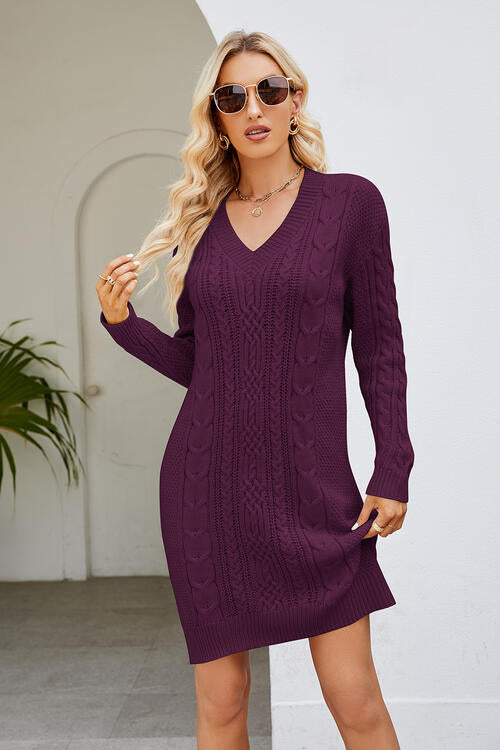 Cable-Knit Long Sleeve Sweater Dress | 1mrk.com