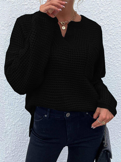 Notched Long Sleeve Sweater |1mrk.com