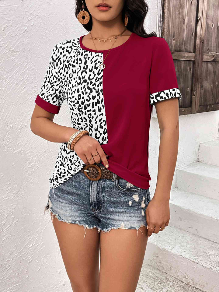 Leopard Round Neck Short Sleeve Tee | 1mrk.com