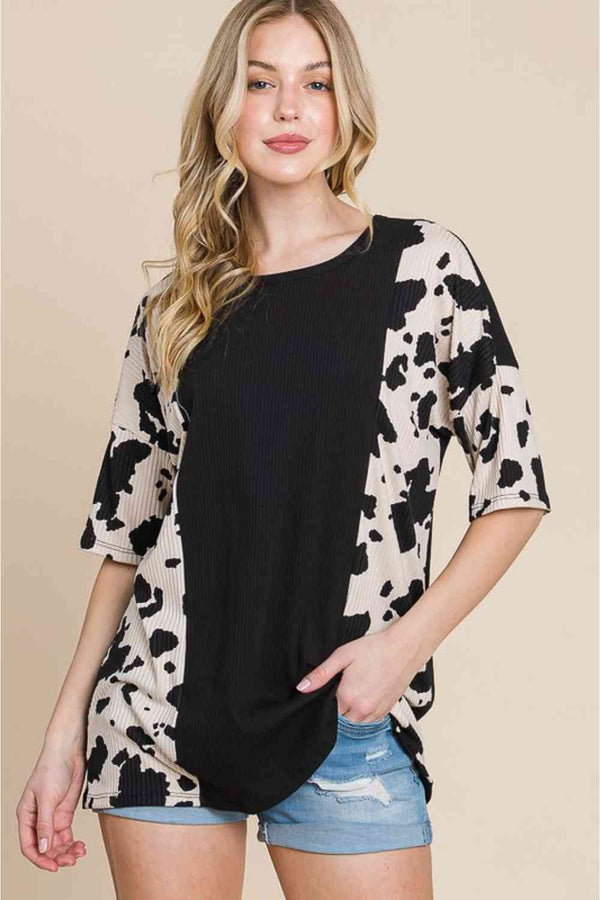 BOMBOM Rodeo Love Ribbed Animal Contrast Tee | 1mrk.com