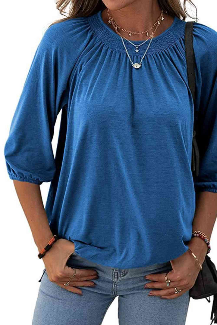 Gathered Detail Round Neck T-Shirt | 1mrk.com