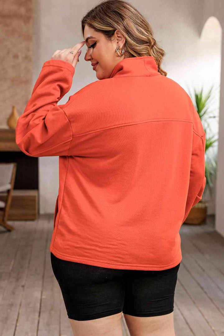 Plus Size Zip-Up Dropped Shoulder Sweatshirt |1mrk.com