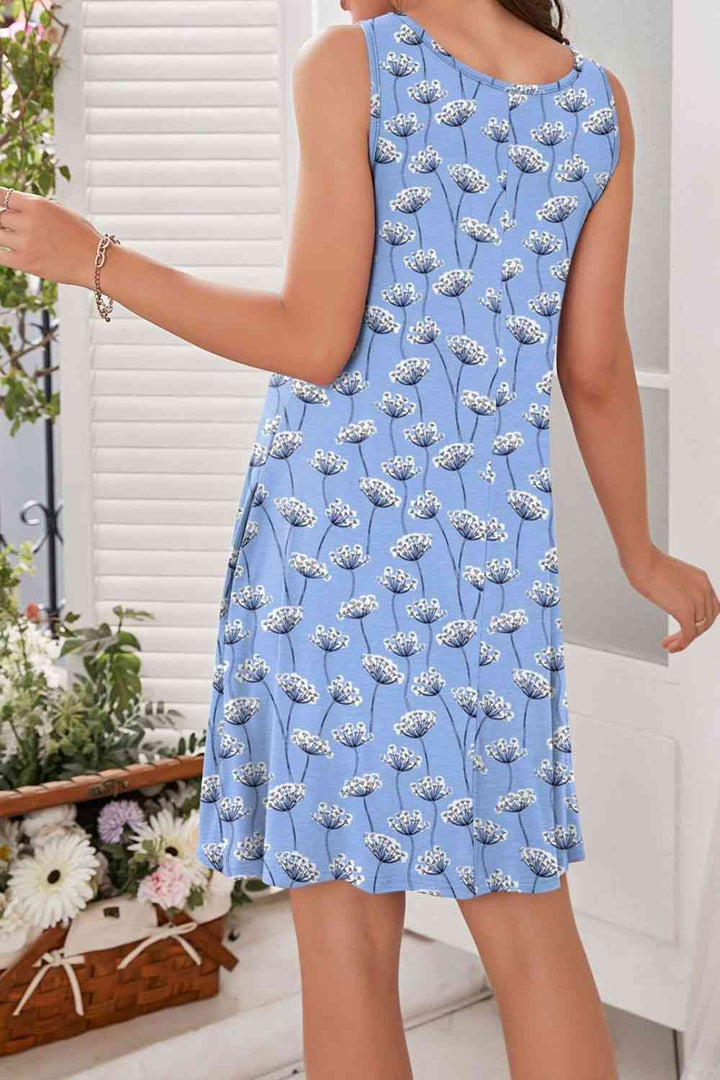 Printed Round Neck Sleeveless Dress |1mrk.com