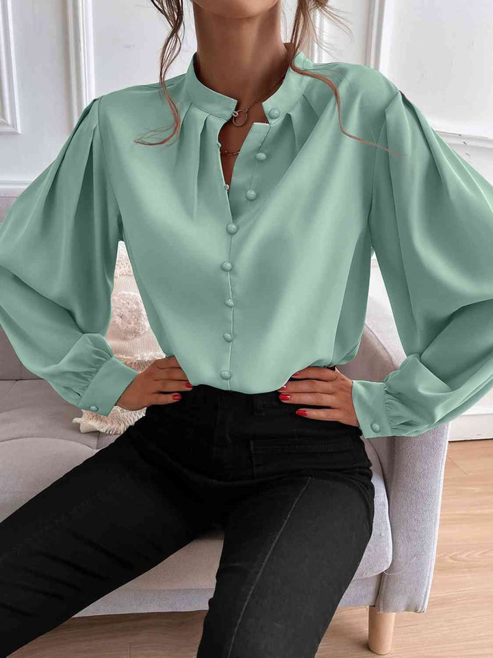 Mock Neck Button Front Shirt | 1mrk.com