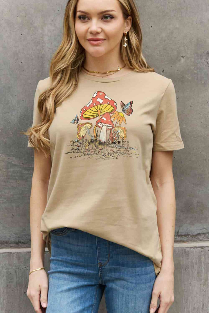 Simply Love Full Size Mushroom & Butterfly Graphic Cotton T-Shirt | 1mrk.com