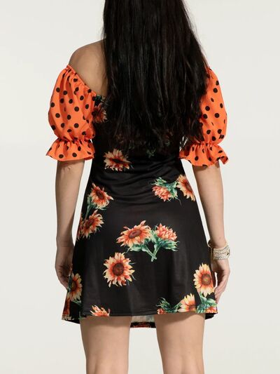 Ruched Polka Dot Flounce Sleeve Dress |1mrk.com