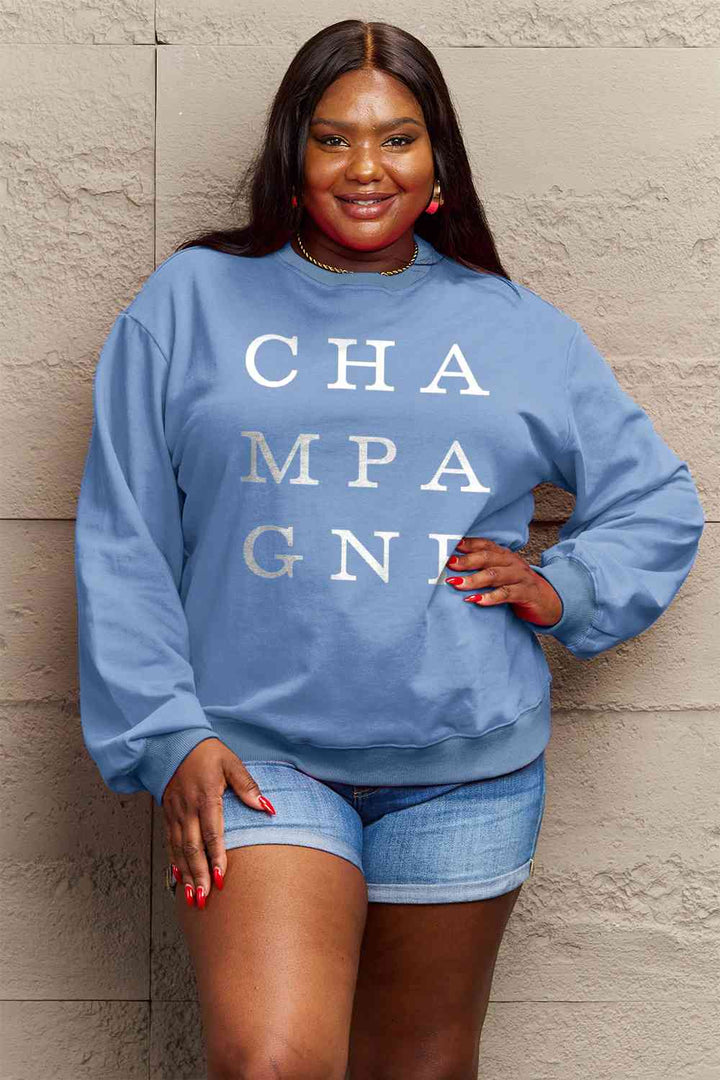 Simply Love Full Size CHAMPAGNE Graphic Long Sleeve Sweatshirt |1mrk.com