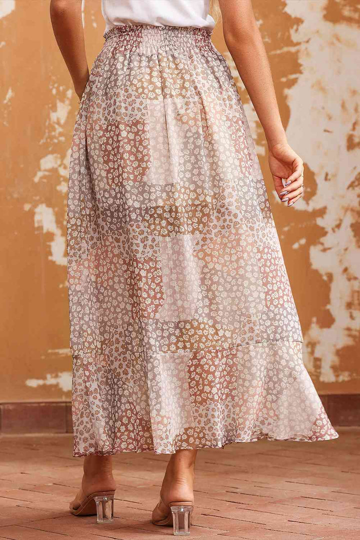 Floral Buttoned Front Slit Skirt |1mrk.com
