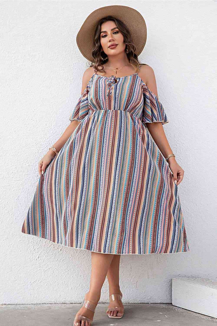 Plus Size Striped Cold-Shoulder Dress | 1mrk.com