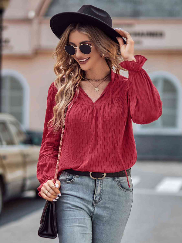 Tie Neck Flounce Sleeve Blouse | 1mrk.com